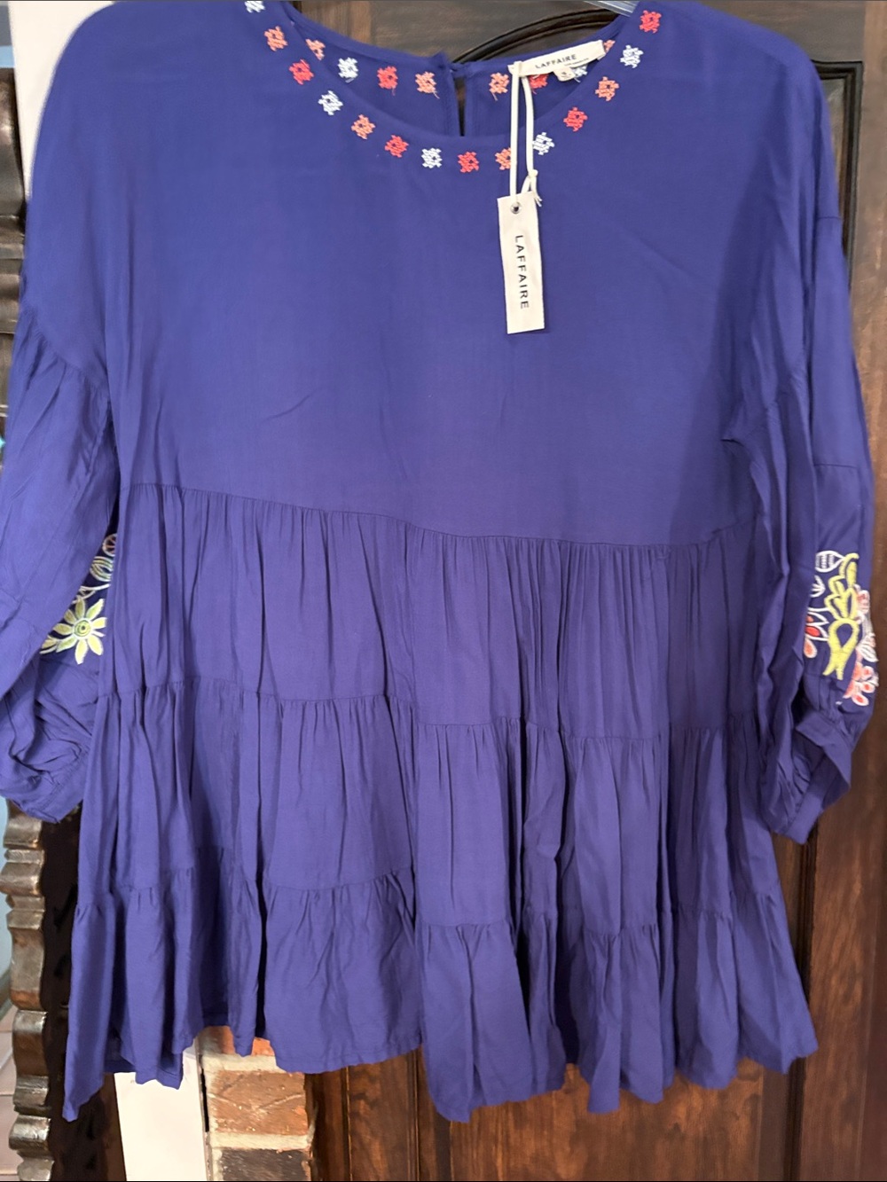 Laffaire Women's Royal Blue Tiered Embroidered Tunic Top